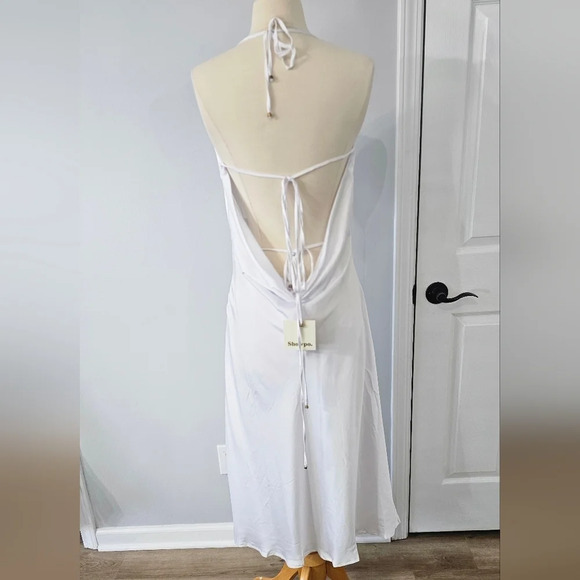 NWT Showpo Florentina Twist Front Open The Back Midi Dress White satin - Picture 5 of 10